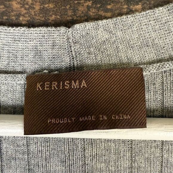 Kerisma Womens M/L Button Front Wool Blend Cardigan Sweater Gray Ribbed Longline - Picture 3 of 7